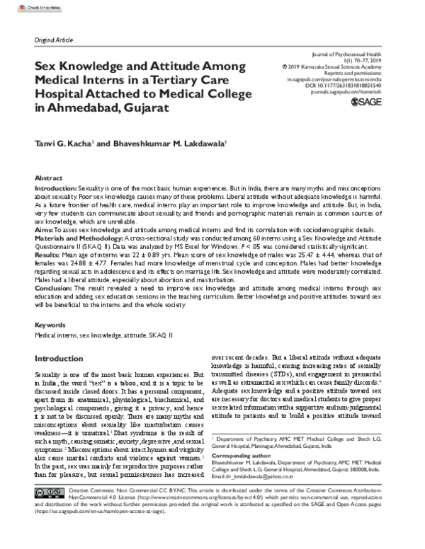 (PDF) Sex Knowledge and Attitude Among Medical Interns in a Tertiary ...