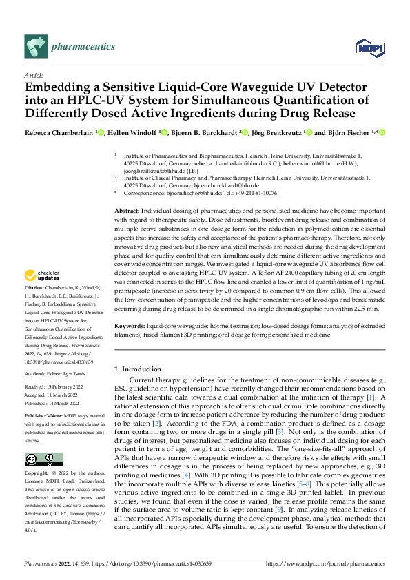 PDF) Embedding a Sensitive Liquid-Core Waveguide UV Detector into an HPLC-UV  System for Simultaneous Quantification of Differently Dosed Active  Ingredients during Drug Release