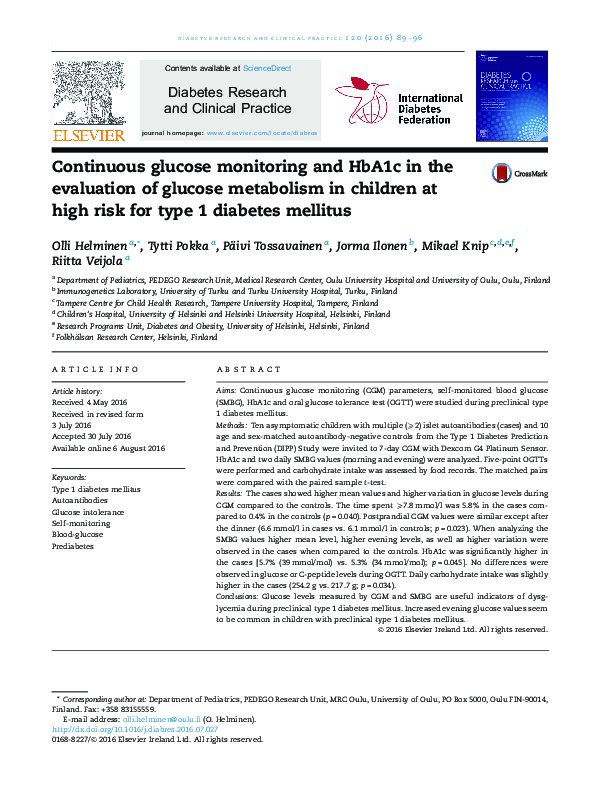 (PDF) Continuous glucose monitoring and HbA1c in the evaluation of ...