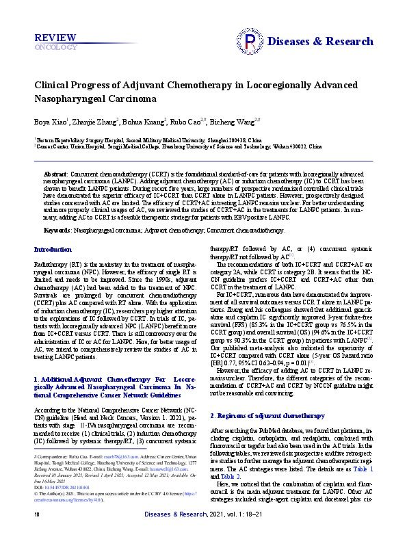 (PDF) Clinical Progress of Adjuvant Chemotherapy in Locoregionally ...