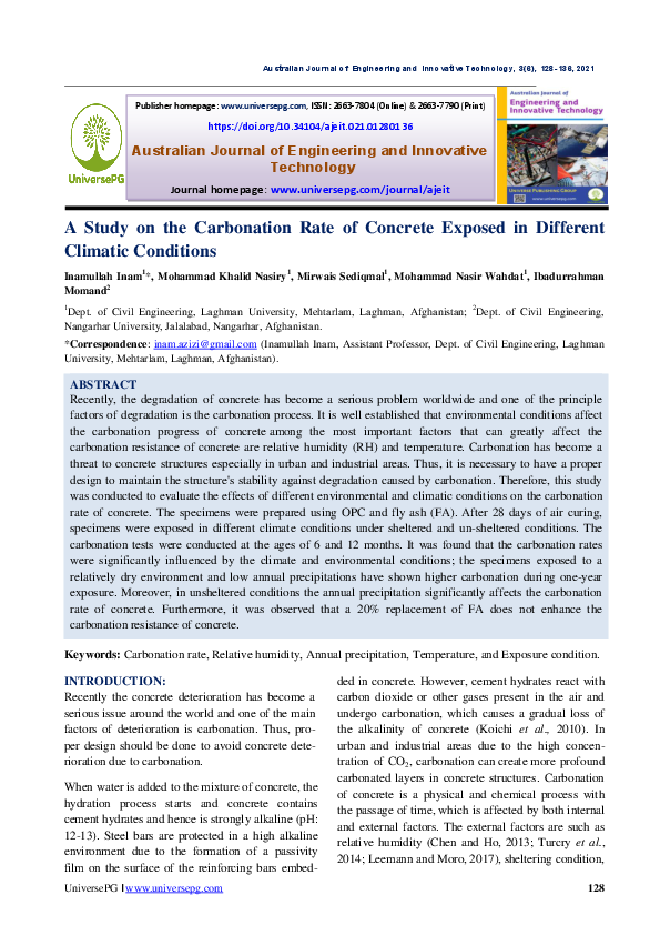 (PDF) A Study on the Carbonation Rate of Concrete Exposed in Different ...
