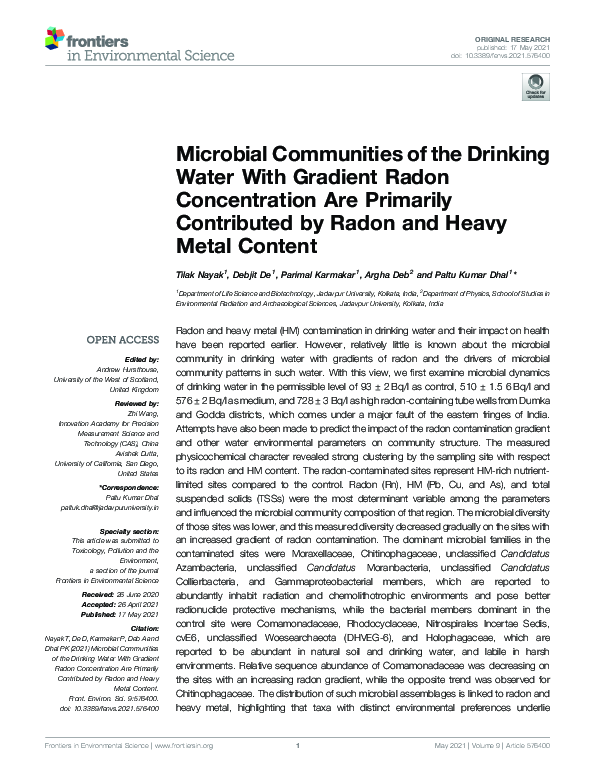(PDF) Microbial Communities of the Drinking Water With Gradient Radon ...