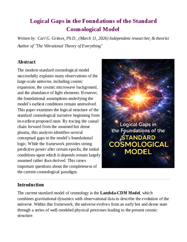 (PDF) Logical Gaps in the Foundations of the Standard Cosmological Model
