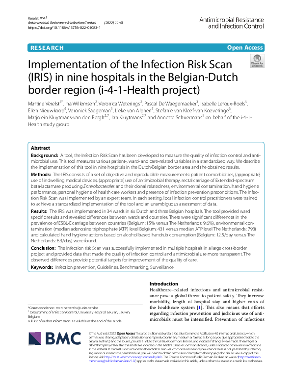 (PDF) Implementation of the Infection Risk Scan (IRIS) in nine ...