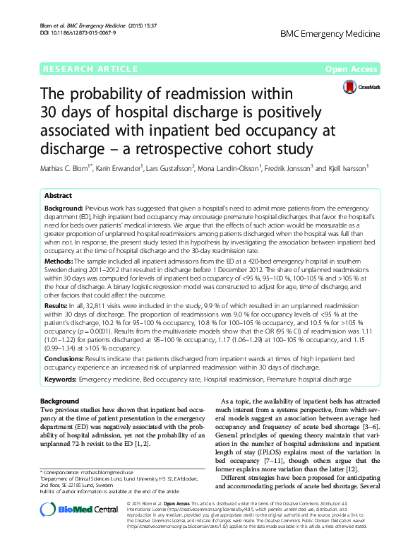 (PDF) The probability of readmission within 30 days of hospital ...