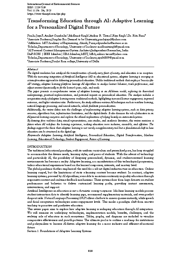 (PDF) Transforming Education through AI: Adaptive Learning for a ...