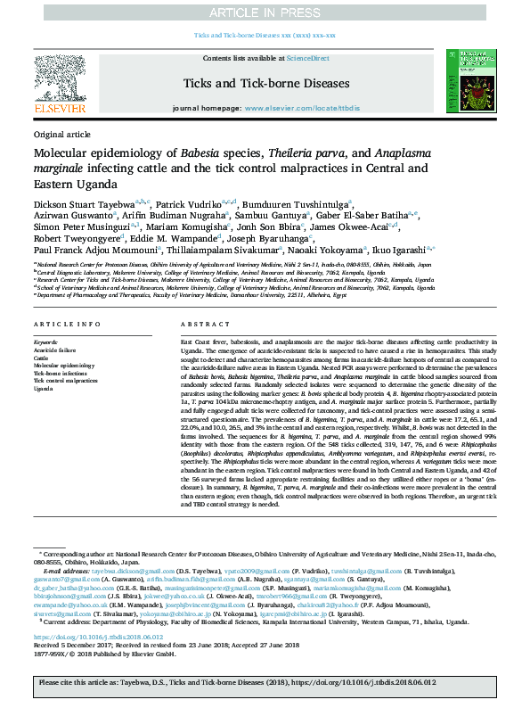 (PDF) Molecular epidemiology of Babesia species, Theileria parva, and ...