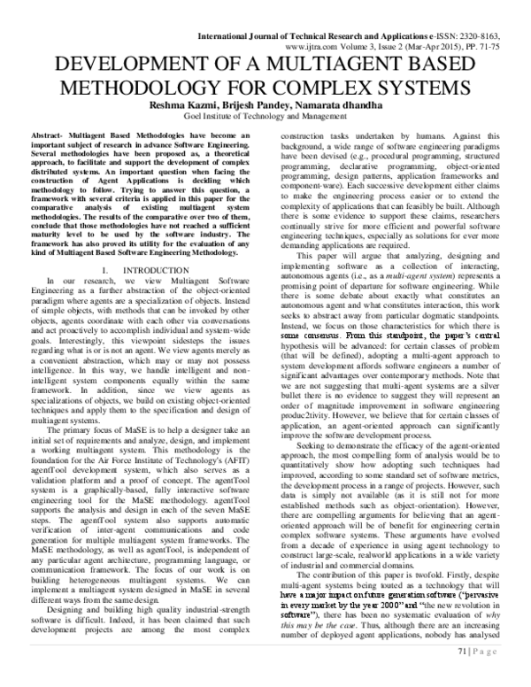 (PDF) Development of a Multiagent Based Methodology for Complex Systems