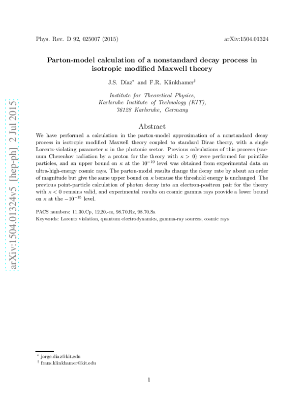 (PDF) Parton-model calculation of a nonstandard decay process in ...