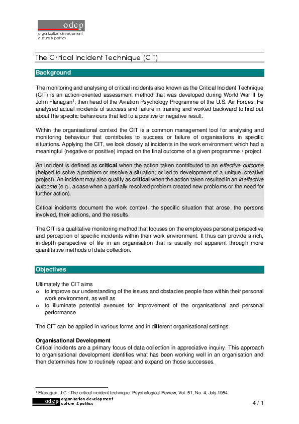 (PDF) Die Critical Incident Technique (CIT)