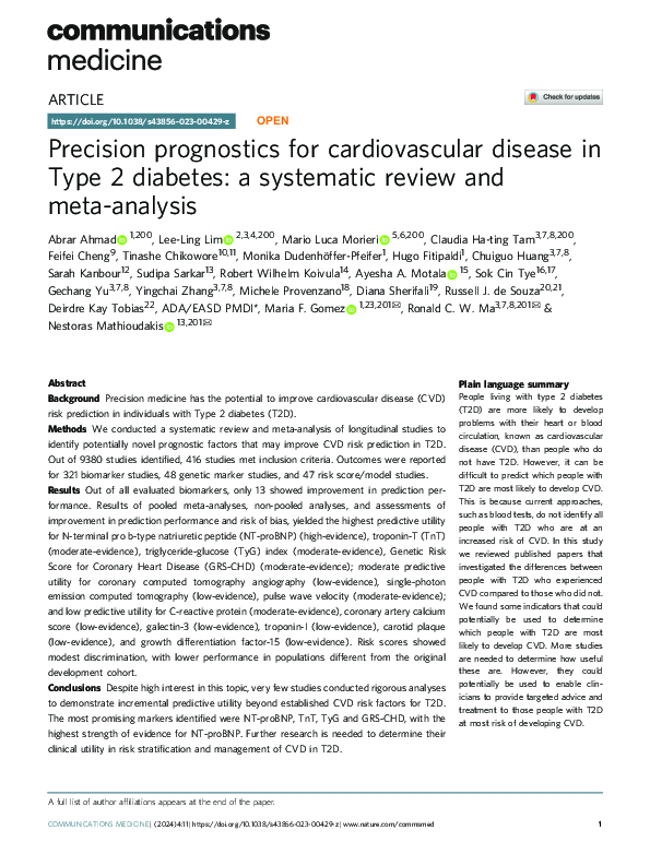 (PDF) Precision prognostics for cardiovascular disease in Type 2 ...