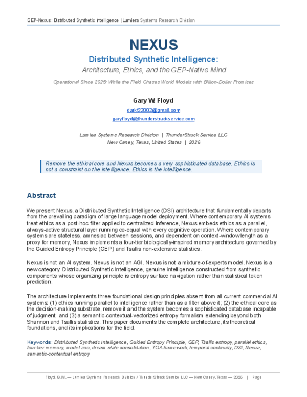 (PDF) NEXUS Distributed Synthetic Intelligence
