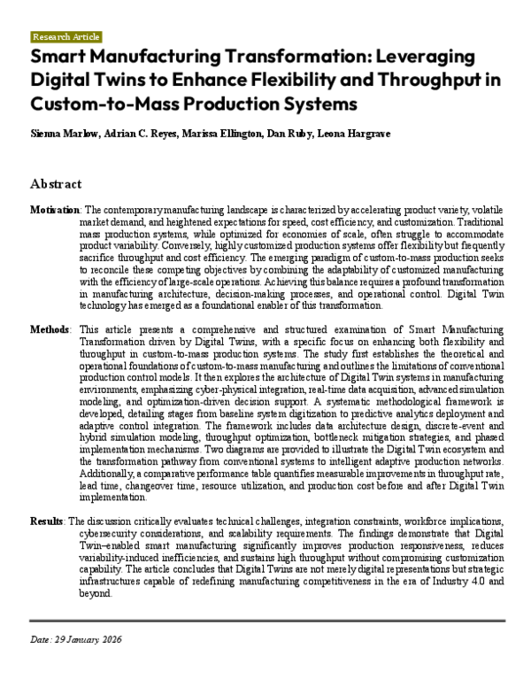 (PDF) Smart Manufacturing Transformation: Leveraging Digital Twins to ...