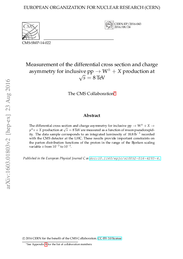 (PDF) Measurement of the differential cross section and charge ...