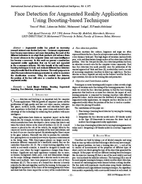 (PDF) Face Detection for Augmented Reality Application Using Boosting ...