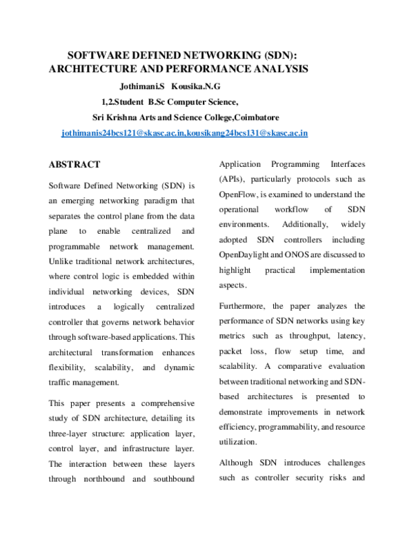 (PDF) SOFTWARE DEFINED NETWORKING (SDN): ARCHITECTURE AND PERFORMANCE ...