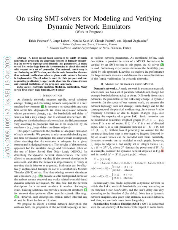 (PDF) On using SMT-solvers for Modeling and Verifying Dynamic Network ...