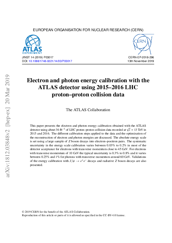 (PDF) Electron and photon energy calibration with the ATLAS detector ...