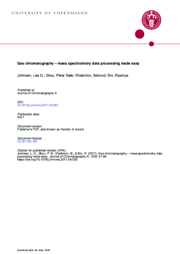 (PDF) Gas chromatography – mass spectrometry data processing made easy