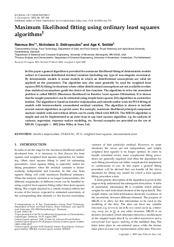 (PDF) Maximum likelihood fitting using ordinary least squares algorithms