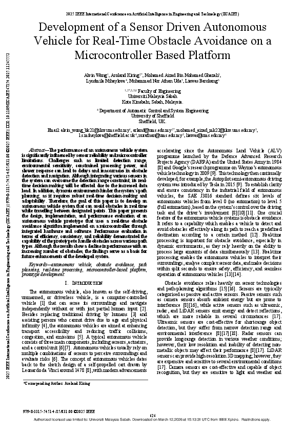 (PDF) Development of a Sensor Driven Autonomous Vehicle for Real-Time ...
