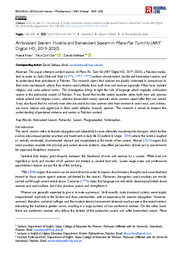 (PDF) Ambivalent Sexism Hostile and Benevolent Sexism in Mere Pas Tum Ho