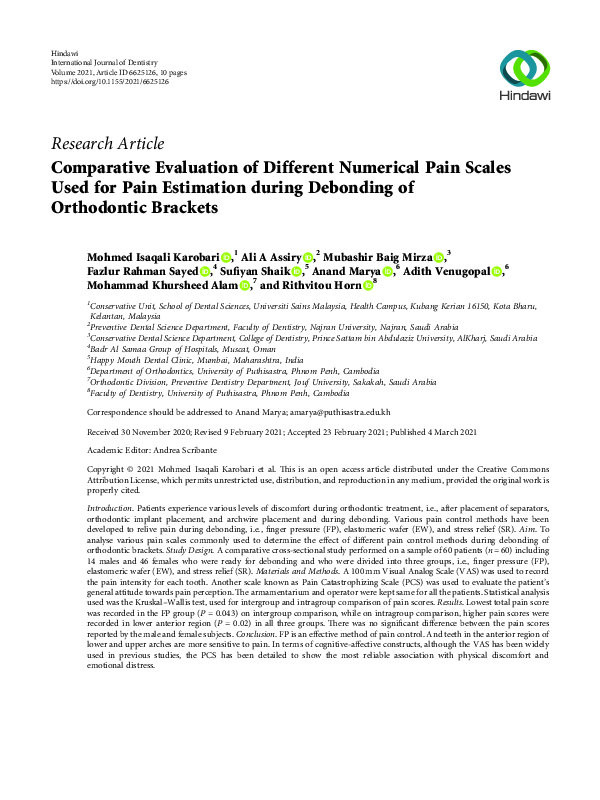 (PDF) Comparative Evaluation of Different Numerical Pain Scales Used ...
