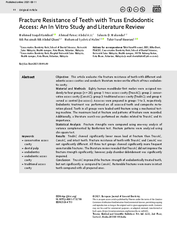 (PDF) Fracture Resistance of Teeth with Truss Endodontic Access: An In ...