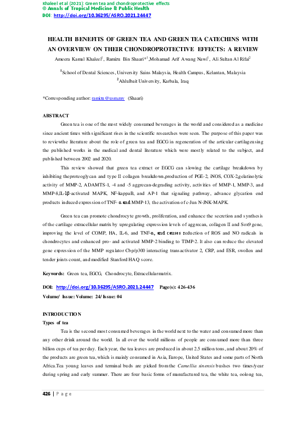 (PDF) Health Benefits of Green Tea and Green Tea Catechins with an ...