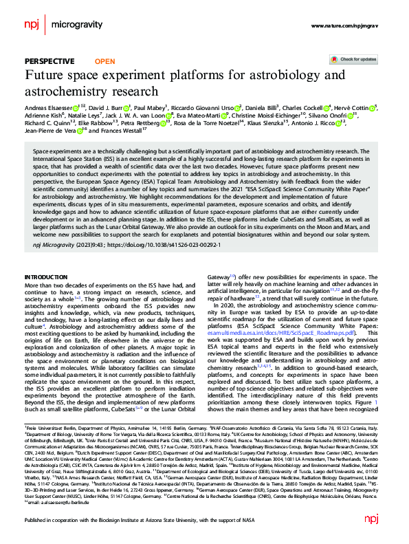 (PDF) Future space experiment platforms for astrobiology and ...
