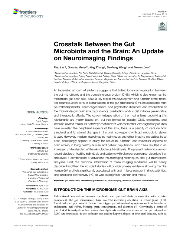 (PDF) Crosstalk Between the Gut Microbiota and the Brain: An Update on ...