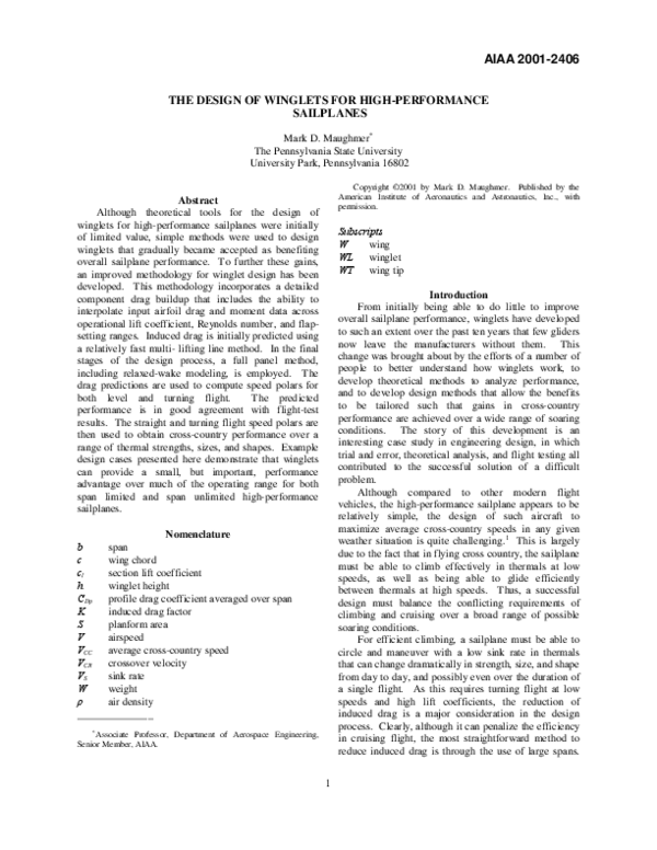 (PDF) The design of winglets for high-performance sailplanes
