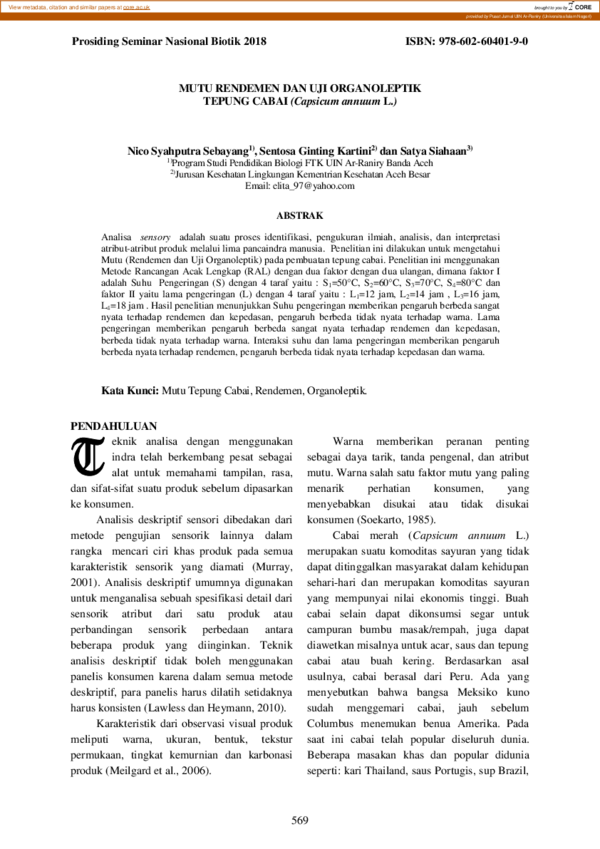 (PDF) MUTU RENDEMEN DAN UJI ORGANOLEPTIK TEPUNG CABAI (Capsicum annuum L.)