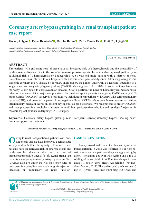 (PDF) Coronary artery bypass grafting in a renal transplant patient ...