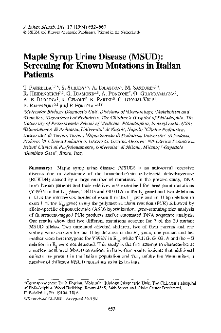 (PDF) Maple syrup urine disease (MSUD): Screening for known mutations ...