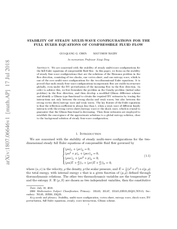 (PDF) Stability of Steady Multi-Wave Configurations for the Full Euler ...