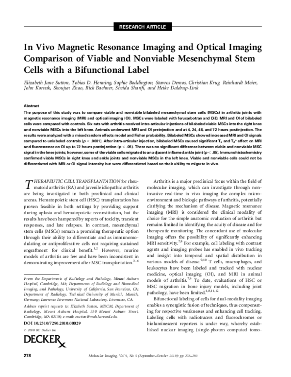 (PDF) In vivo magnetic resonance imaging and optical imaging comparison ...