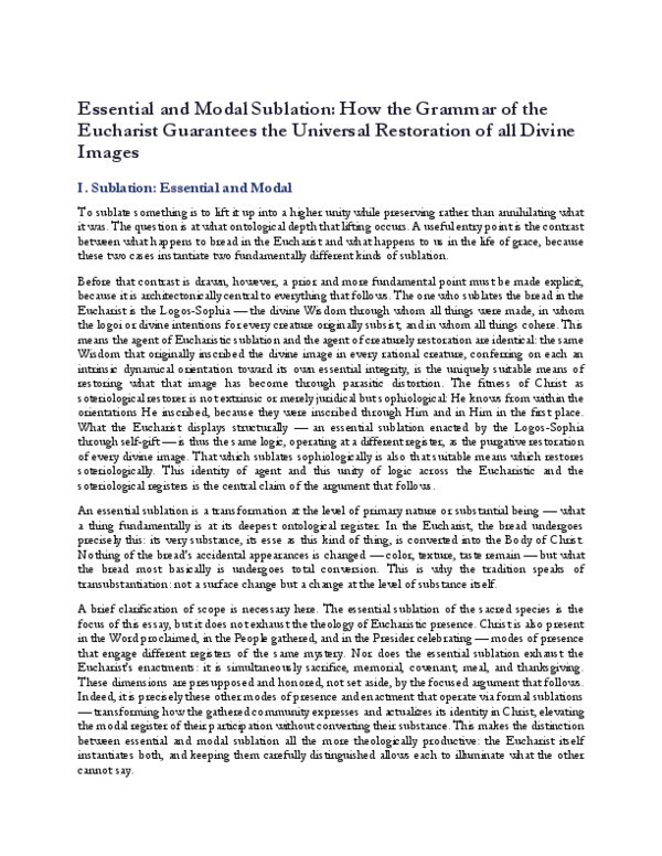 (PDF) Essential and Modal Sublation: How the Grammar of the Eucharist ...
