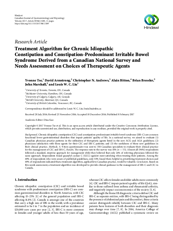 (PDF) Treatment Algorithm for Chronic Idiopathic Constipation and ...