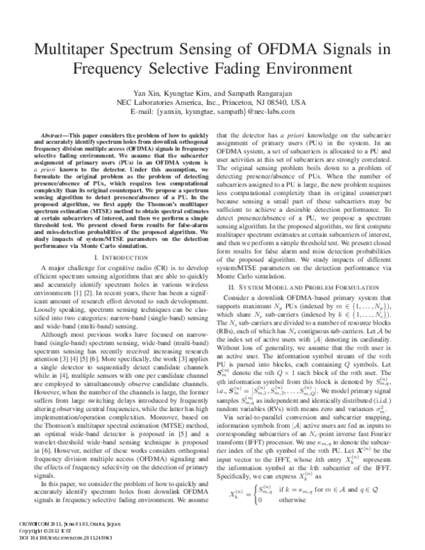 (PDF) Multitaper Spectrum Sensing of OFDMA Signals in Frequency ...