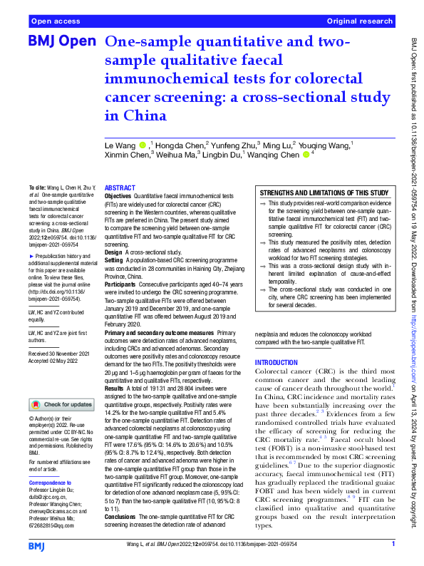(PDF) One-sample quantitative and two-sample qualitative faecal ...