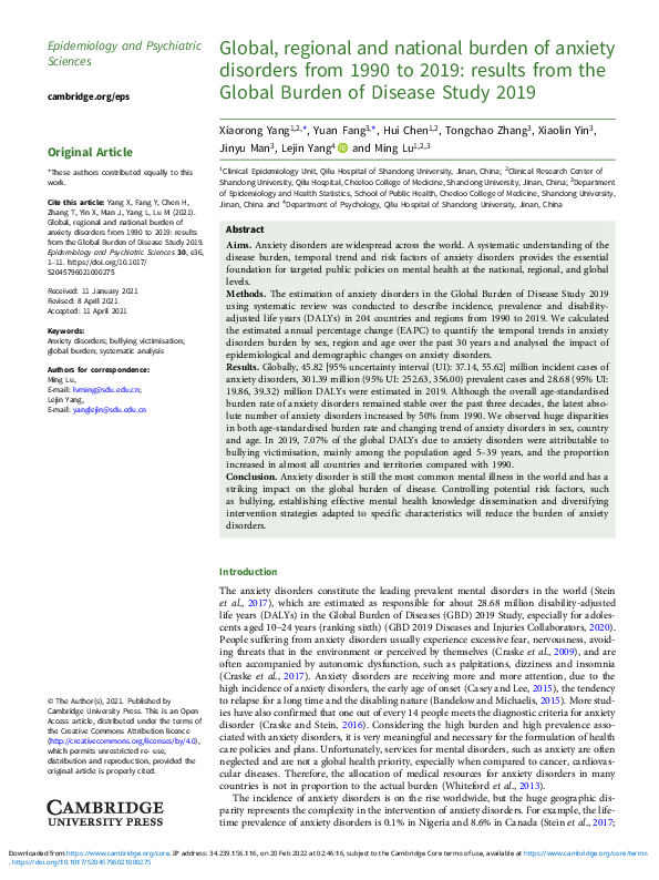 (PDF) Global, regional and national burden of anxiety disorders from ...