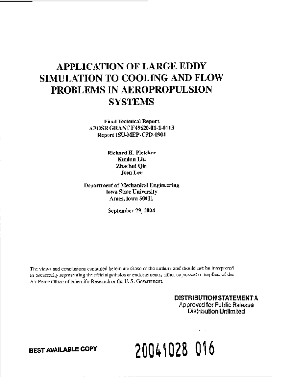 (PDF) Application of Large Eddy Simulation to Cooling and Flow Problems ...
