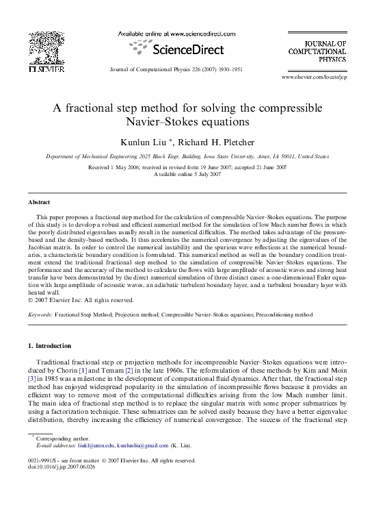 (PDF) A fractional step method for solving the compressible Navier ...