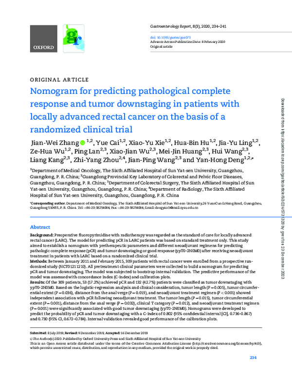 (PDF) Nomogram for predicting pathological complete response and tumor ...
