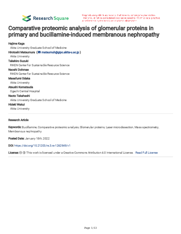(PDF) Comparative proteomic analysis of glomerular proteins in primary ...