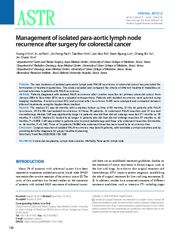 (PDF) Management of isolated para-aortic lymph node recurrence after ...