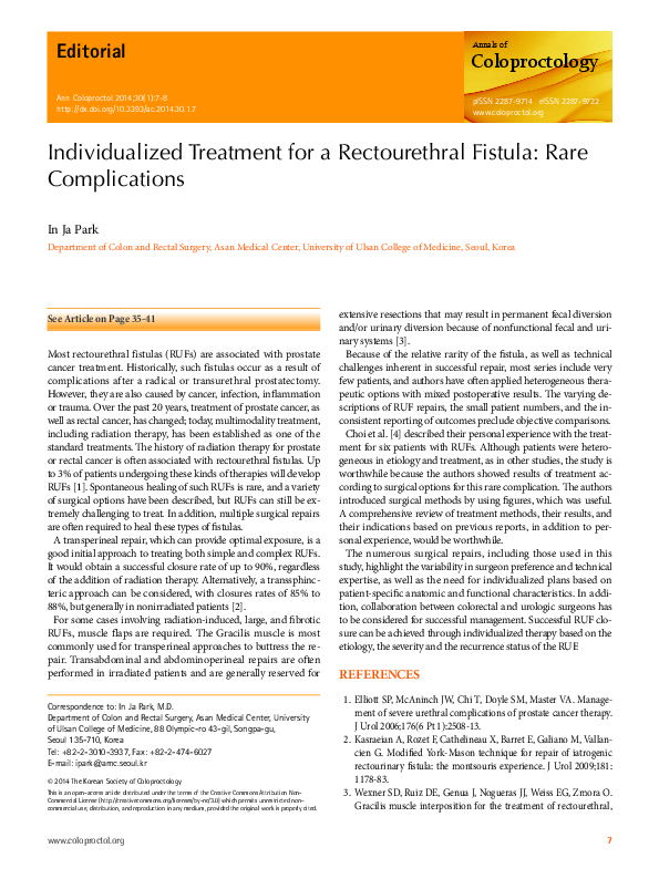 (PDF) Individualized Treatment for a Rectourethral Fistula: Rare ...