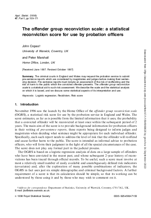 (PDF) The Offender Group Reconviction Scale: A Statistical Reconviction ...