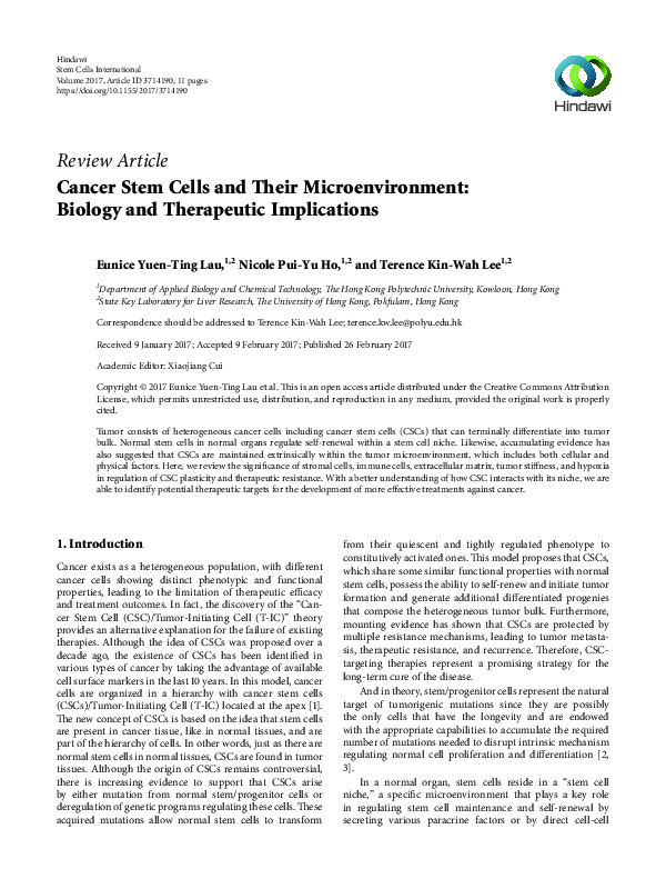 (PDF) Cancer Stem Cells and Their Microenvironment: Biology and ...
